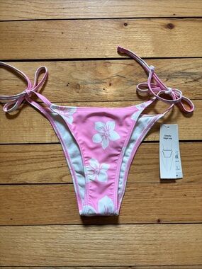 No Boundaries Pink and White Floral Tie-Side Bikini Bottom